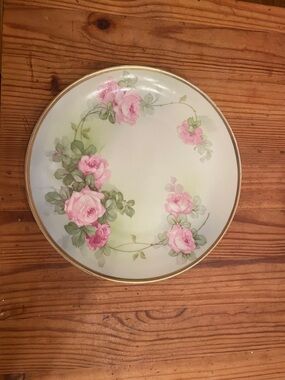 Pink Rose Porcelain Plate with Gold Rim